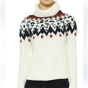 Veronica Beard Sun Valley Fair Isle Wool Cashmere Turtleneck Ivory Sweater Sz L
